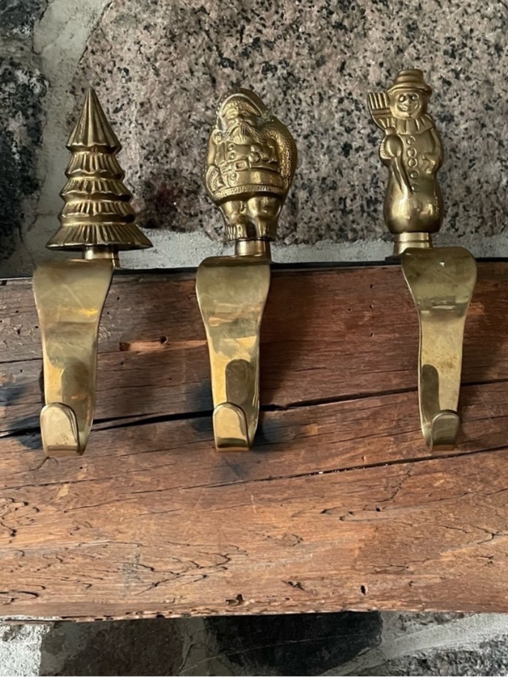 Vintage Brass Christmas  Stocking Hangers Set of 3